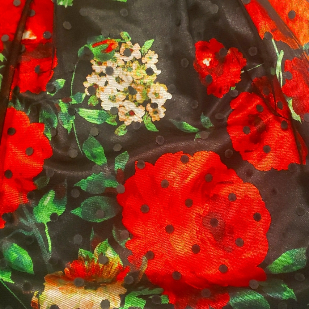 Floral Kids Dress with Red and Green Accents